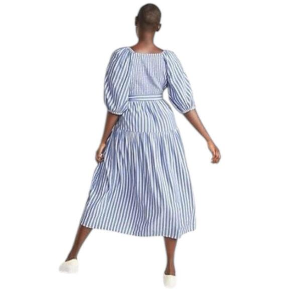 Old Navy Wrap Maxi Dress Womens 4X Blue Striped Puff Sleeve Side Tie Vacation - Picture 7 of 10